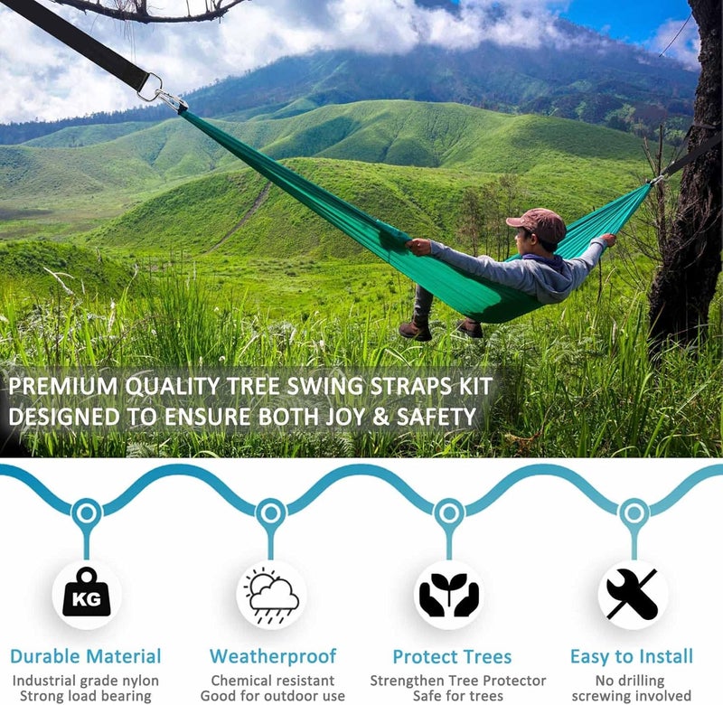 igolfluck Tree Swing Straps Hanging Kit 4FT/8FT/15FT/20FT/25FT, Extra Long Tree Swing Straps Holds 5500 lbs with Lock Carabiners & Tree Protectors, Safer for All Swing & Hammock (4FT) - Image 3